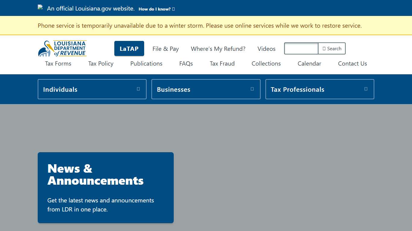 News & Announcements, Louisiana Department of Revenue